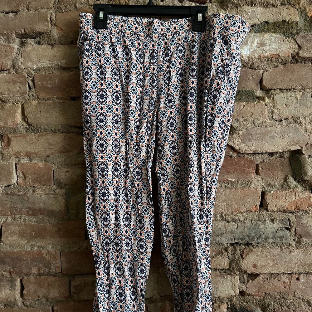 H&M tropical, white, blue, and pink pants, size 4